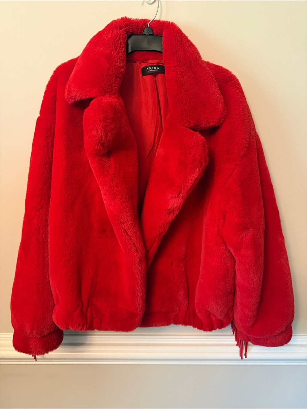 AKIRA Plush Faux Fur Coat in Bright Red